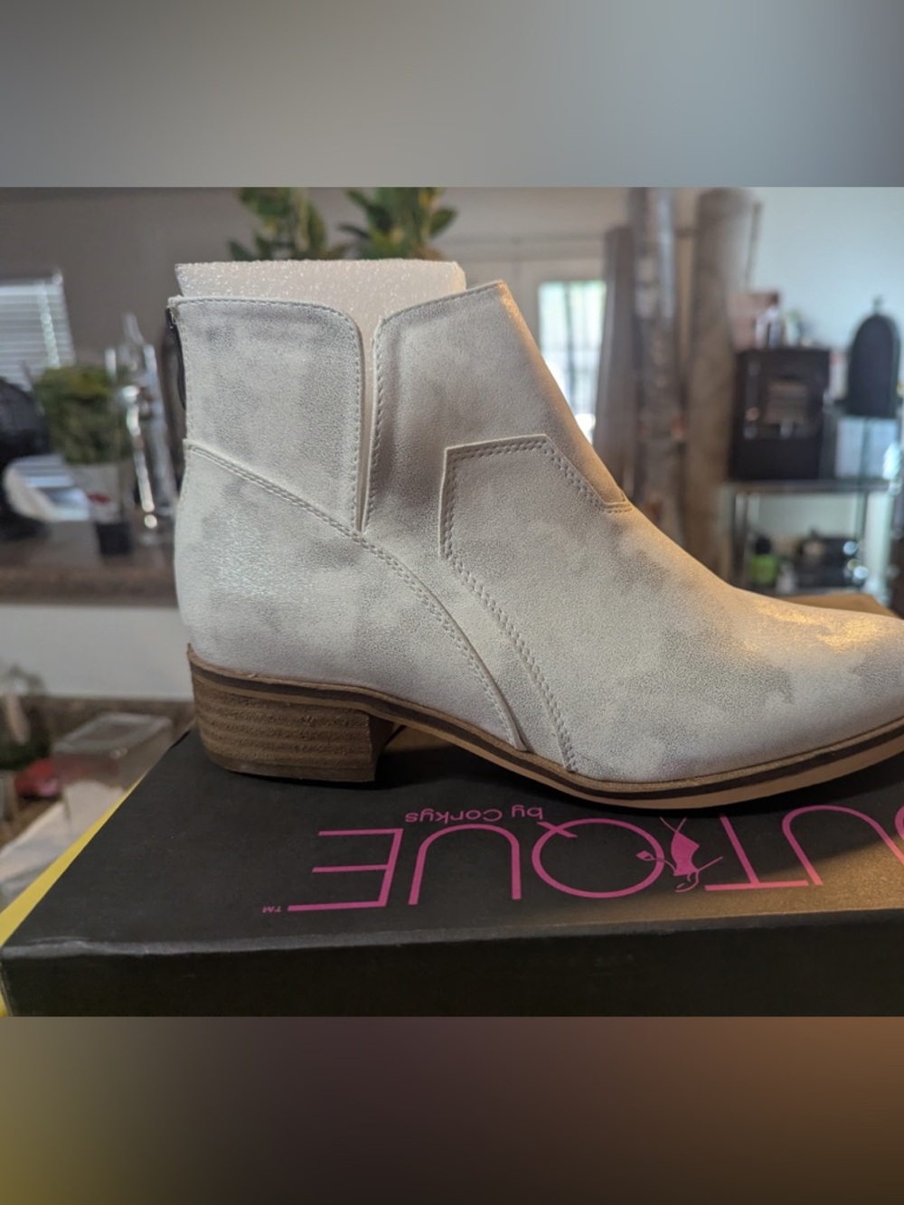 Women's White Suede Ankle Boot - Stylish Low Heel